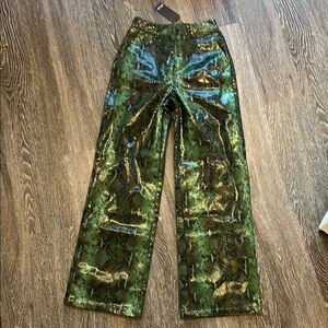 Green and Brown Snake Print, Wide Leg Pants, Size 2, NWT- Nasty Gal
